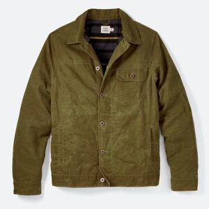 HUCKBERRY Flint & Tinder Flannel-Lined Waxed Trucker Jacket Olive Brown Men’s L
